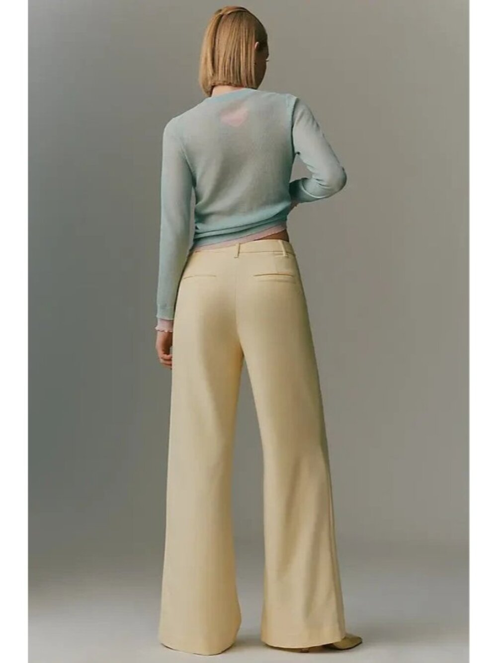 Anthropologie Maeve Flat-Front Trousers Light Yellow 10 - Picture 2 of 4